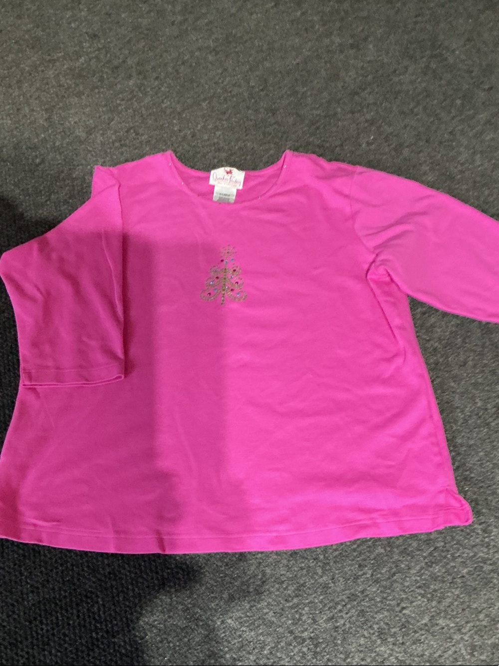 Girls' Long Sleeve Hot Pink Tee with Rhinestone Accent